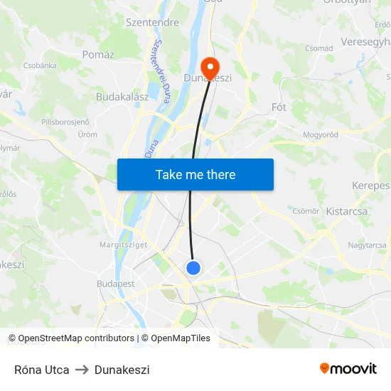 Róna Utca to Dunakeszi map