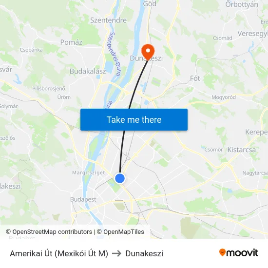 Amerikai Út (Mexikói Út M) to Dunakeszi map