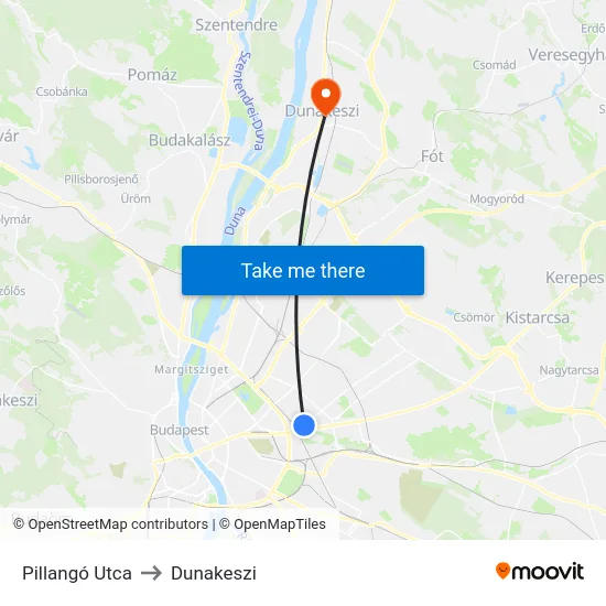 Pillangó Utca to Dunakeszi map