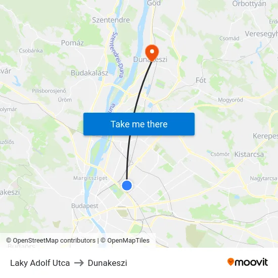 Laky Adolf Utca to Dunakeszi map