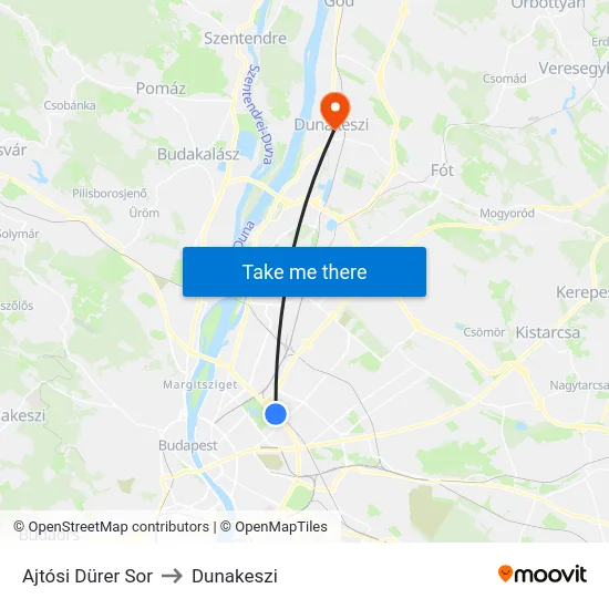 Ajtósi Dürer Sor to Dunakeszi map