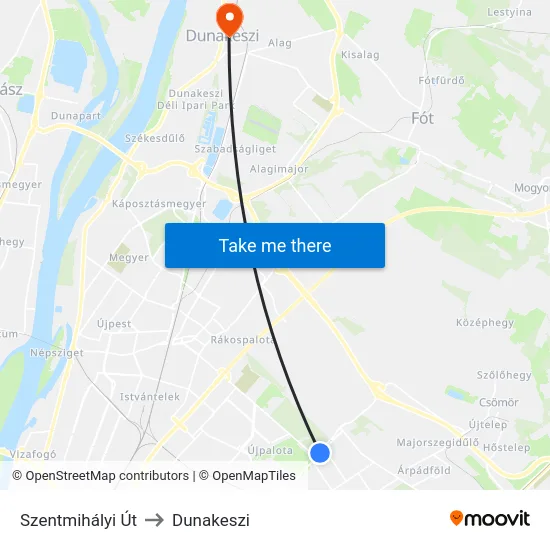 Szentmihályi Út to Dunakeszi map