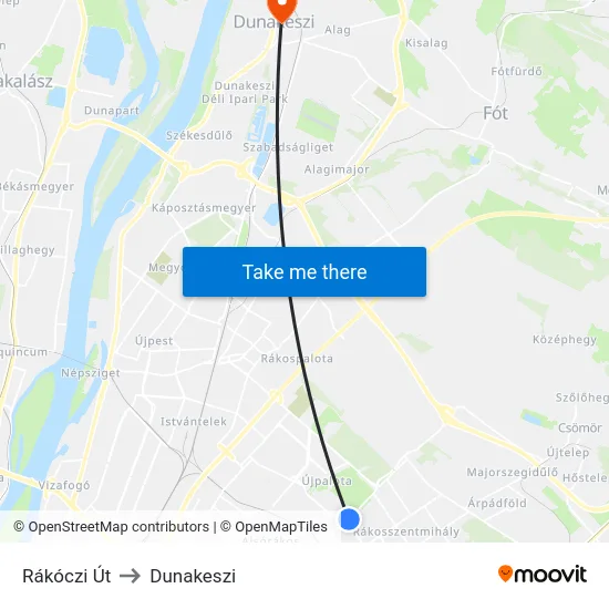 Rákóczi Út to Dunakeszi map