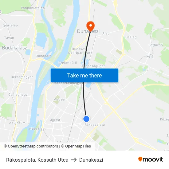 Rákospalota, Kossuth Utca to Dunakeszi map