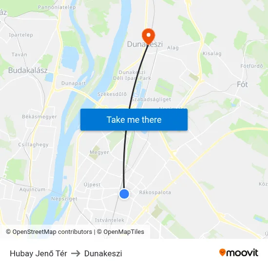Hubay Jenő Tér to Dunakeszi map