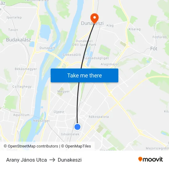 Arany János Utca to Dunakeszi map