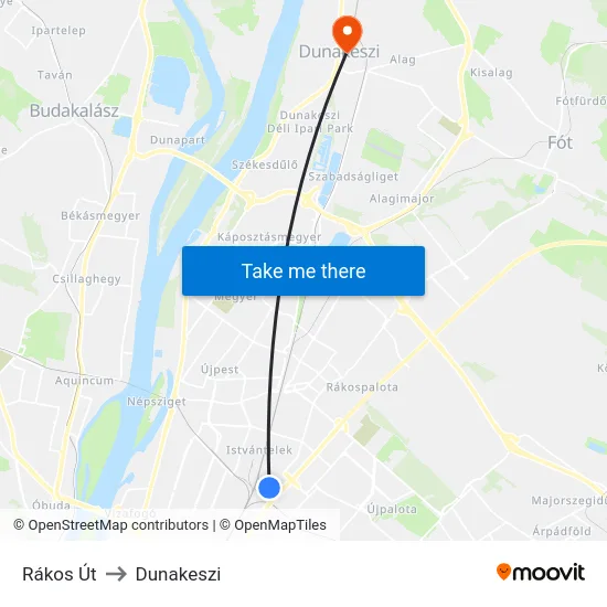 Rákos Út to Dunakeszi map