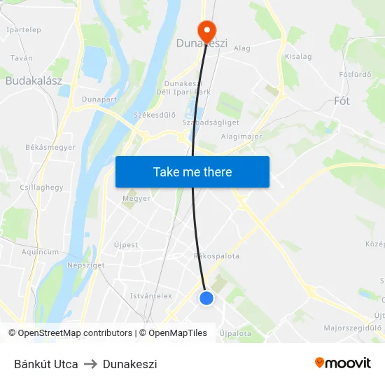 Bánkút Utca to Dunakeszi map