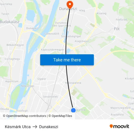 Késmárk Utca to Dunakeszi map