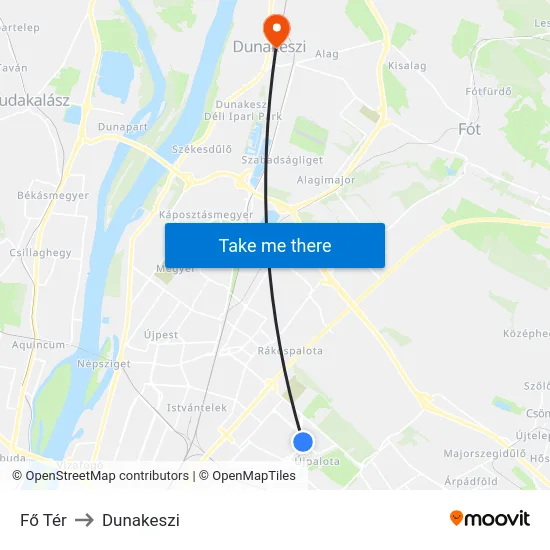 Fő Tér to Dunakeszi map
