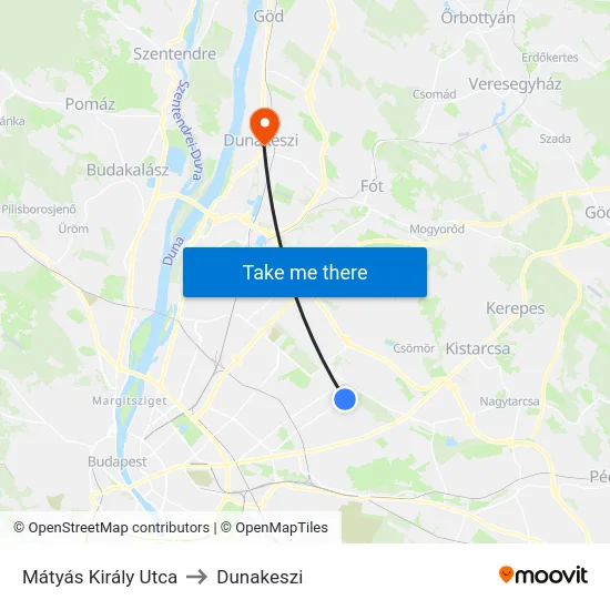 Mátyás Király Utca to Dunakeszi map