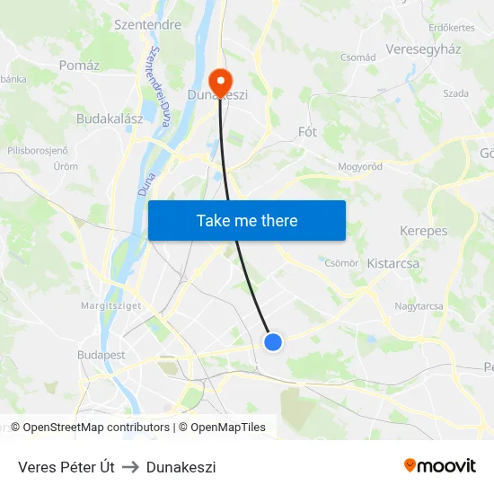 Veres Péter Út to Dunakeszi map