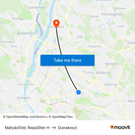 Mátyásföld, Repülőtér H to Dunakeszi map