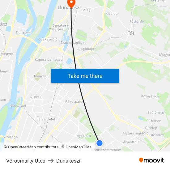 Vörösmarty Utca to Dunakeszi map