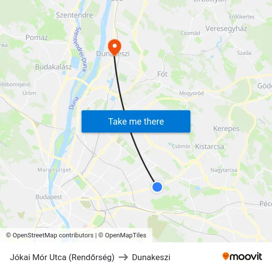 Jókai Mór Utca (Rendőrség) to Dunakeszi map