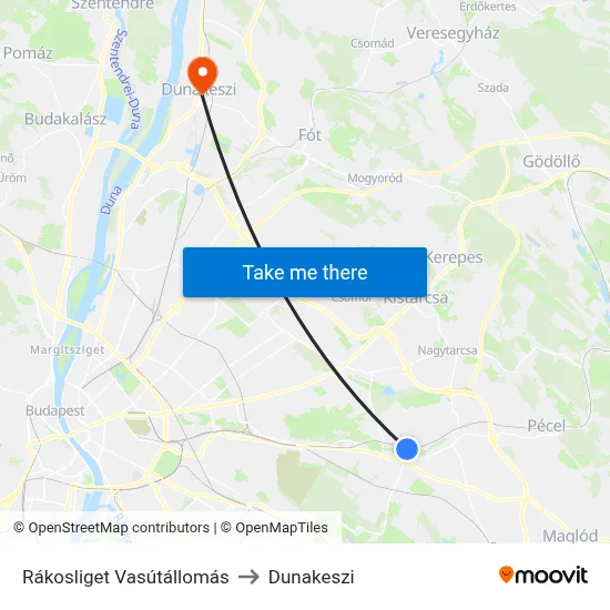 Rákosliget Vasútállomás to Dunakeszi map