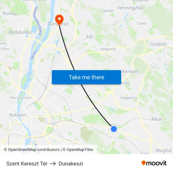 Szent Kereszt Tér to Dunakeszi map