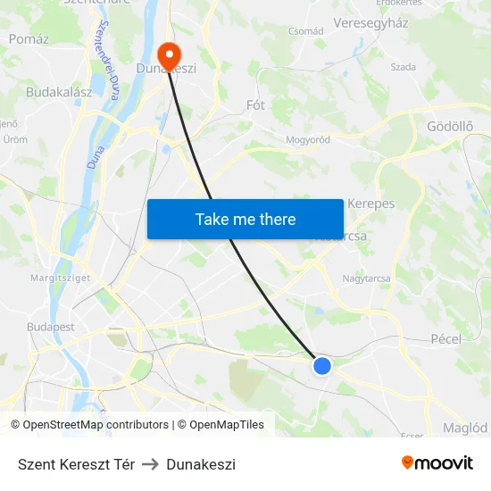 Szent Kereszt Tér to Dunakeszi map