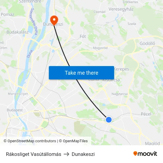 Rákosliget Vasútállomás to Dunakeszi map