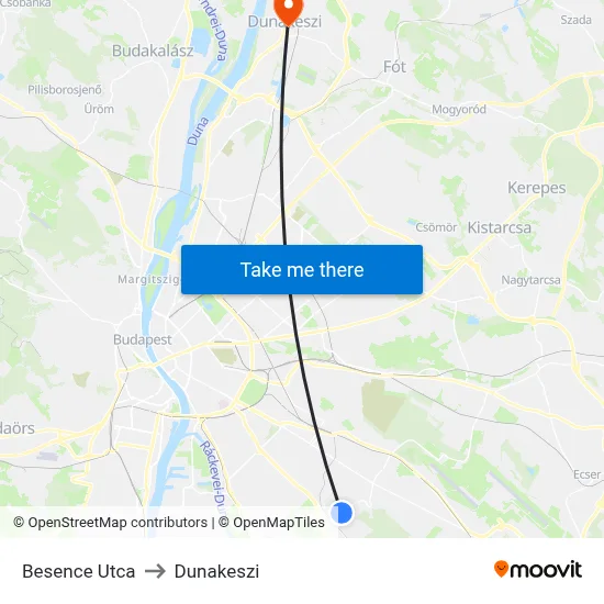 Besence Utca to Dunakeszi map