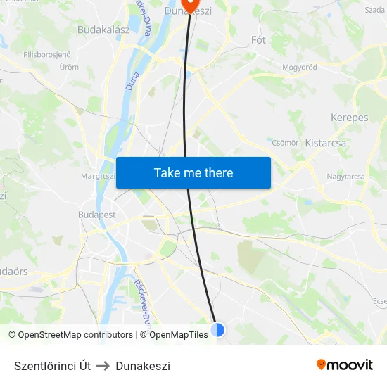 Szentlőrinci Út to Dunakeszi map