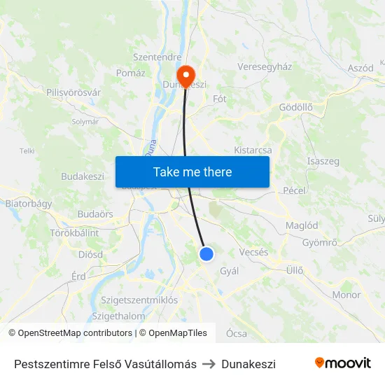 Pestszentimre Felső Vasútállomás to Dunakeszi map