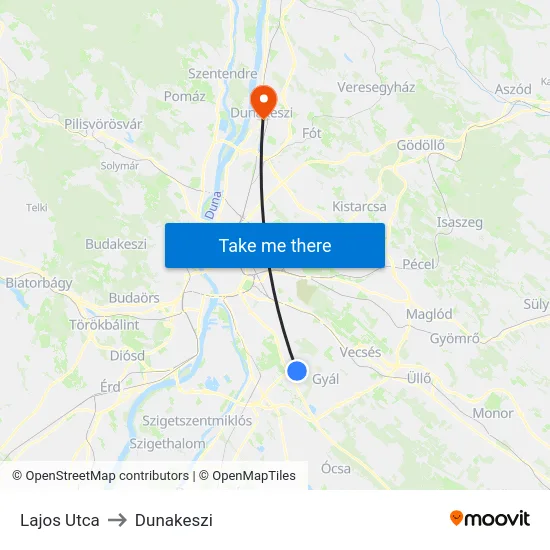 Lajos Utca to Dunakeszi map