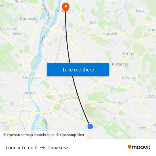 Lőrinci Temető to Dunakeszi map