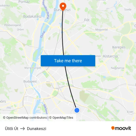Üllői Út to Dunakeszi map