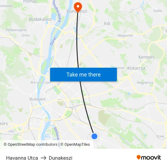 Havanna Utca to Dunakeszi map