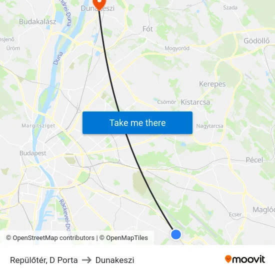 Repülőtér, D Porta to Dunakeszi map
