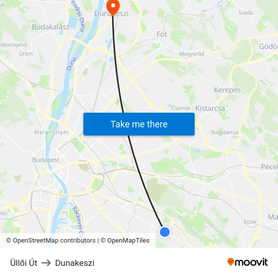Üllői Út to Dunakeszi map