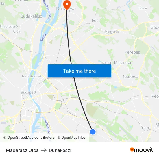 Madarász Utca to Dunakeszi map