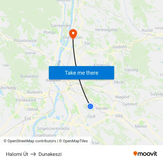 Halomi Út to Dunakeszi map