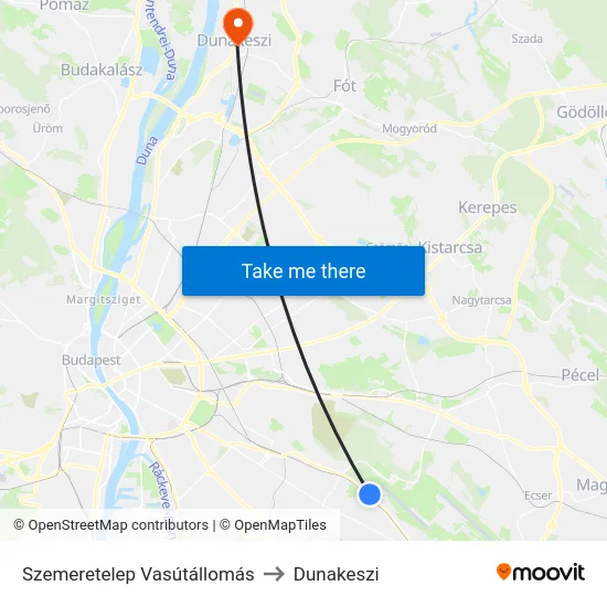 Szemeretelep Vasútállomás to Dunakeszi map