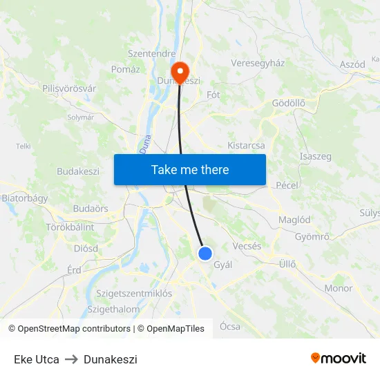 Eke Utca to Dunakeszi map