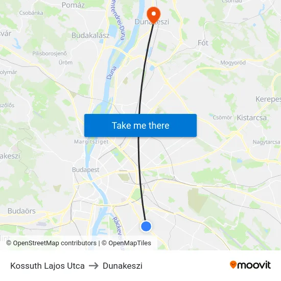 Kossuth Lajos Utca to Dunakeszi map