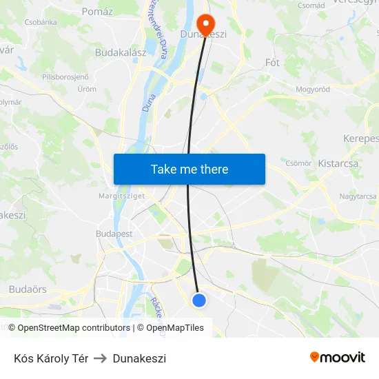 Kós Károly Tér to Dunakeszi map