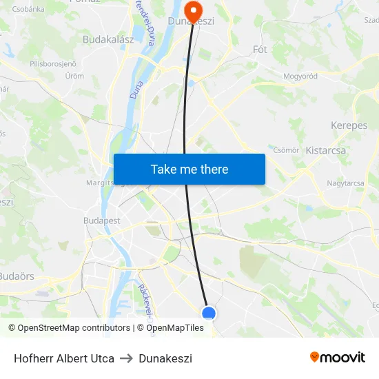 Hofherr Albert Utca to Dunakeszi map