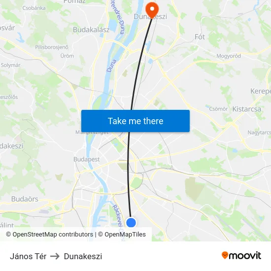 János Tér to Dunakeszi map