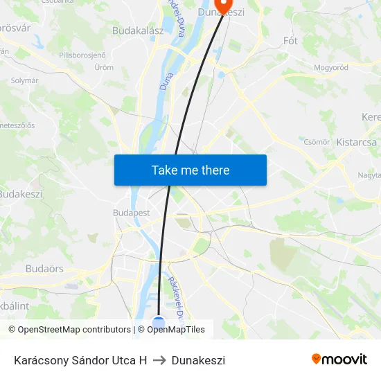 Karácsony Sándor Utca H to Dunakeszi map