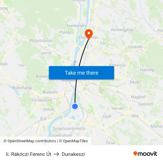 Ii. Rákóczi Ferenc Út to Dunakeszi map