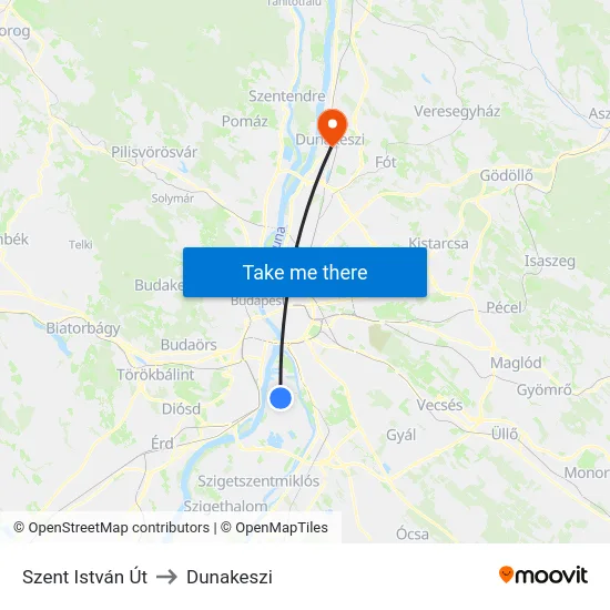 Szent István Út to Dunakeszi map