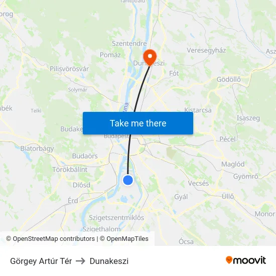 Görgey Artúr Tér to Dunakeszi map