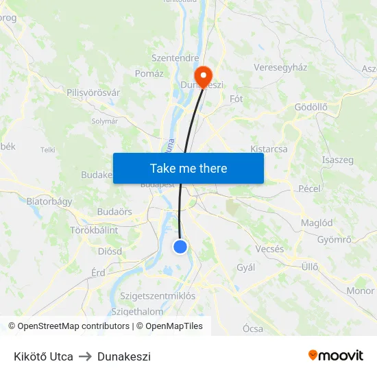 Kikötő Utca to Dunakeszi map