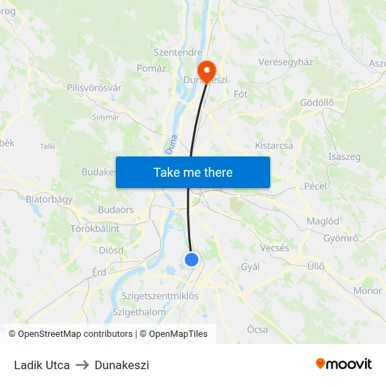 Ladik Utca to Dunakeszi map
