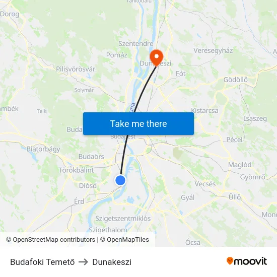 Budafoki Temető to Dunakeszi map