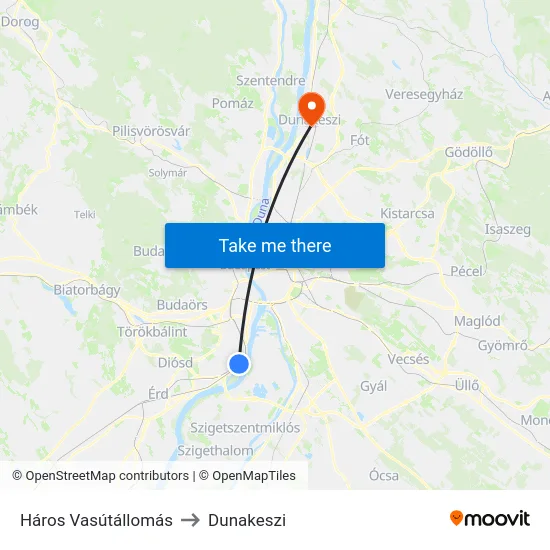 Háros Vasútállomás to Dunakeszi map