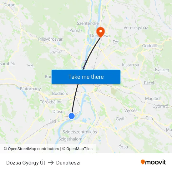 Dózsa György Út to Dunakeszi map