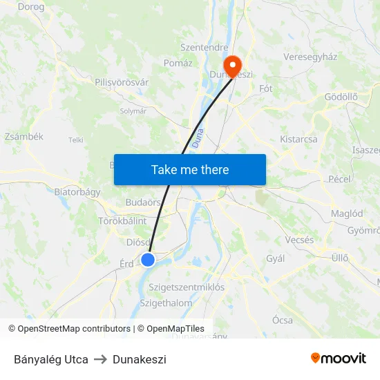 Bányalég Utca to Dunakeszi map